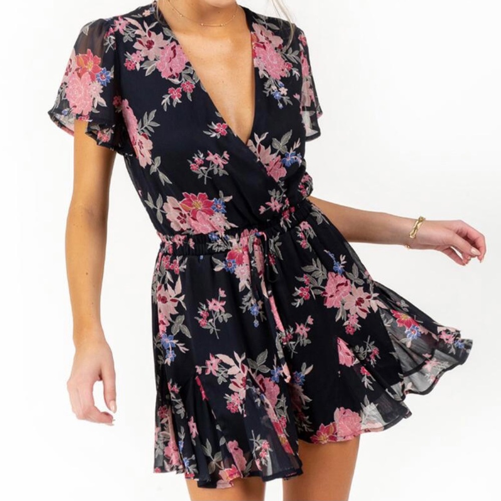Raenell Floral Godet Romper Francesca’s Collection